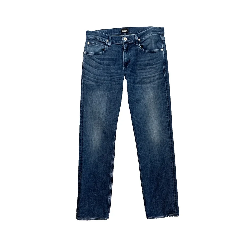 Hudson Jeans Mens 33 Blake Slim Straight Zip Fly Mid Rise Pocket Whiskered Denim